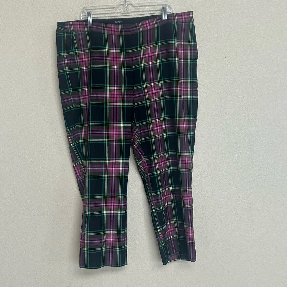 J.Crew Kate Pink Stewart Tartan Plaid Wool Blend Pants Women’s Size 20 Straight - Picture 4 of 9
